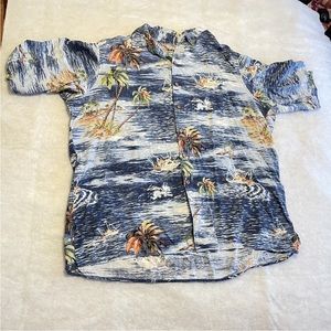 Vintage Reyn Spooner Hawaiian Shirt Size XL Sword Fish Palm Tree & Boat